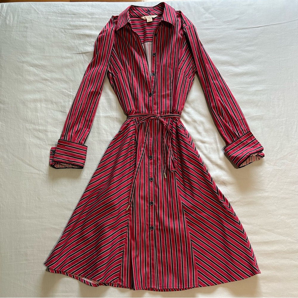 Brooks Brothers Red Cotton Stripe Shirt Dress Size 0 Knee Length